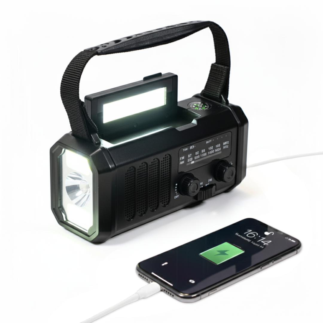 Nödradio - 10,000mAh inbyggd Powerbank, Lampa och Vevgenerator